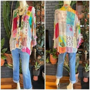 Sacred Threads Rayon Patchwork Button Down Top Duster One Size